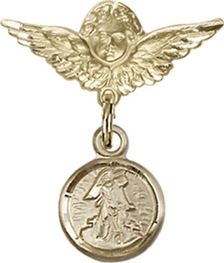 14kt Gold Small Angel w/Wings Guardian Angel Baby Badge