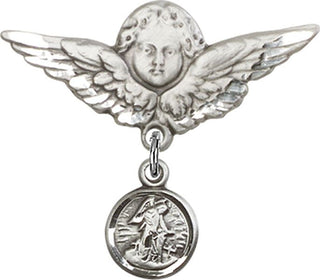 Sterling Silver Large Angel w/Wings Guardian Angel Baby Badge