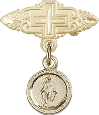 14kt Gold Filled Badge Pin With Cross Miraculous Baby Badge