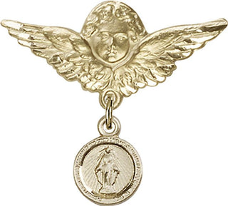 14kt Gold Large Angel w/Wings Miraculous Baby Badge