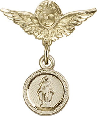 14kt Gold Small Angel w/Wings Miraculous Baby Badge