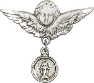 Sterling Silver Large Angel w/Wings Miraculous Baby Badge