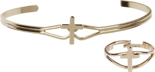 Gold Plated Cross Communion Bracelet / Ring Set