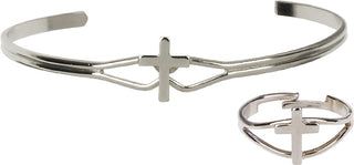 Silver Plated Cross Communion Bracelet / Ring Set