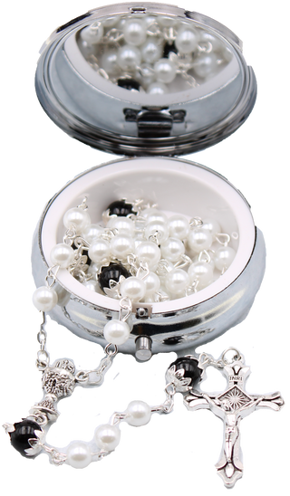 Medal Communion Case; white with white rosary