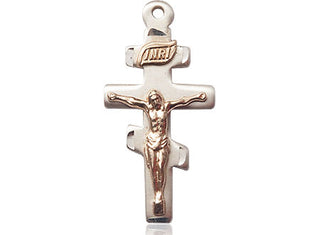 Two-Tone GF/SS Greek Crucifix Medal Catholic Jewelry