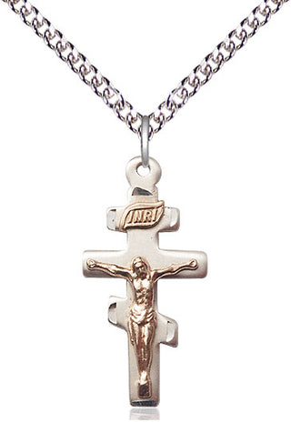 Two-Tone GF/SS Greek Crucifix Medal Catholic Jewelry