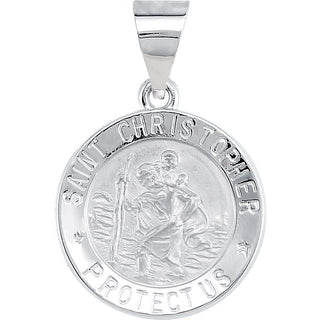 14K White 15 mm Hollow Round Saint Christopher Medal