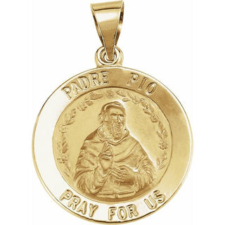 14K Yellow 18 mm Round Hollow Padre Pio Medal