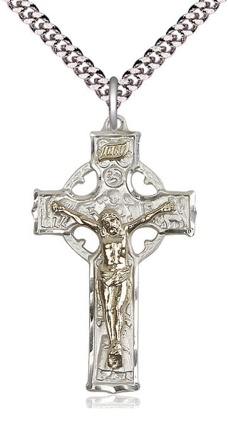 Two-Tone GF/SS Celtic Crucifix Medal Catholic Jewelry