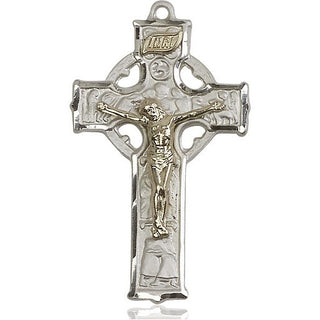 Two-Tone GF/SS Mens Celtic Crucifix Medal Catholic Jewelry