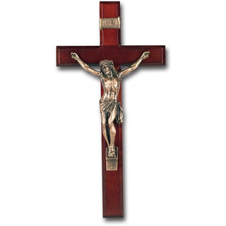 13"Cherry Wood Cross With Museum Gold Corpus