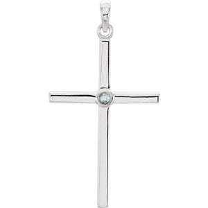 14K White Aquamarine Cross 30.6x16.6 MM Pendant