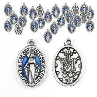 Blue Enamel and Silver 1-inch Miraculous Medals - 25-Pack Bulk Discount