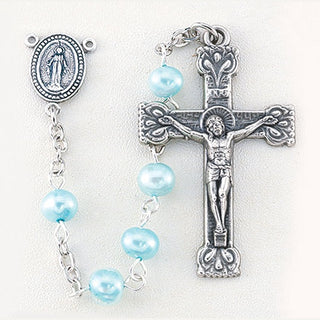 4MM Fresh Water Light Blue Pearl Bead Rosary - SALE