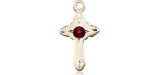 14kt Gold Filled Cross Pendant with a 3mm Garnet Swarovski stone on an 18-inch Gold Filled Light Curb Chain