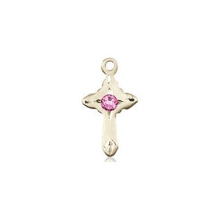14kt Gold Filled Cross Pendant with a 3mm Rose Swarovski stone on an 18-inch Gold Filled Light Curb Chain