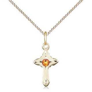 14kt Gold Filled Cross Pendant with 3mm Topaz Swarovski Necklace