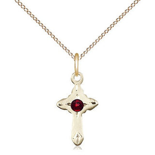 14kt Gold Filled Cross Pendant with 3mm Garnet Swarovski Necklace