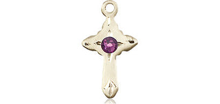 14kt Gold Filled Cross Pendant with a 3mm Amethyst Swarovski stone on an 18-inch Gold Filled Light Curb Chain