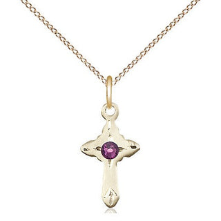 14kt Gold Filled Cross Pendant with 3mm Amethyst Swarovski Necklace