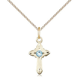 14kt Gold Filled Cross Pendant with 3mm Aqua Swarovski Necklace