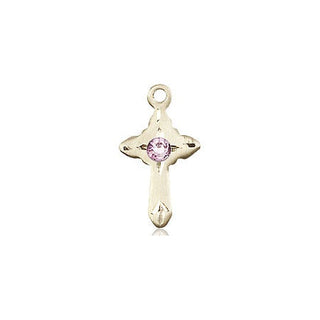 14kt Gold Filled Cross Pendant with a 3mm Light Amethyst Swarovski stone on an 18-inch Gold Filled Light Curb Chain