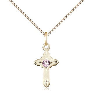 14kt Gold Filled Cross Pendant with 3mm Light Amethyst Swarovski Necklace