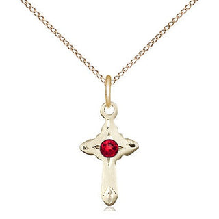 14kt Gold Filled Cross Pendant with 3mm Ruby Swarovski Necklace