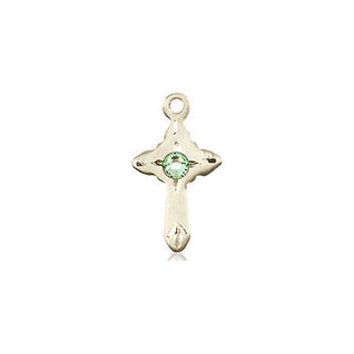 14kt Gold Filled Cross Pendant with a 3mm Peridot Swarovski stone on an 18-inch Gold Filled Light Curb Chain