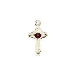 14kt Gold Cross Medal with a 3mm Garnet Swarovski stone