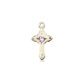 14kt Gold Cross Medal with a 3mm Light Amethyst Swarovski stone