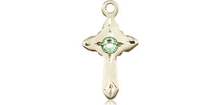 14kt Gold Cross Medal with a 3mm Peridot Swarovski stone