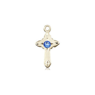 14kt Gold Cross Medal with a 3mm Sapphire Swarovski stone