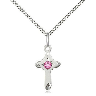 Sterling Silver Cross Pendant with 3mm Rose Swarovski stone Necklace