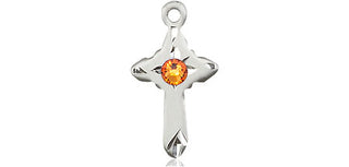 Sterling Silver Cross Pendant with a 3mm Topaz Swarovski stone on an 18-inch Sterling Silver Light Curb Chain