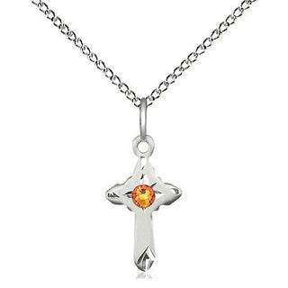 Sterling Silver Cross Pendant with 3mm Topaz Swarovski stone Necklace