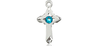 Sterling Silver Cross Pendant with a 3mm Zircon Swarovski stone on an 18-inch Sterling Silver Light Curb Chain