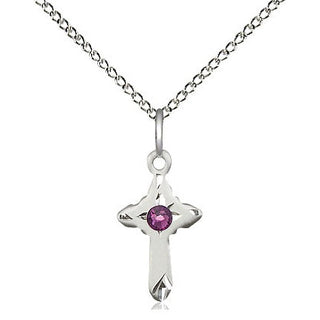 Sterling Silver Cross Pendant with 3mm Amethyst Swarovski stone Necklace