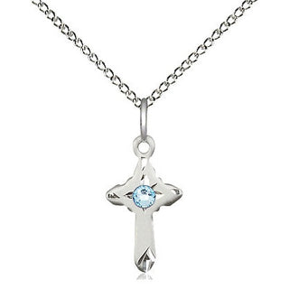 Sterling Silver Cross Pendant with 3mm Aqua Swarovski stone Necklace
