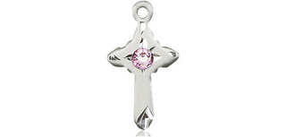 Sterling Silver Cross Pendant with a 3mm Light Amethyst Swarovski stone on an 18-inch Sterling Silver Light Curb Chain