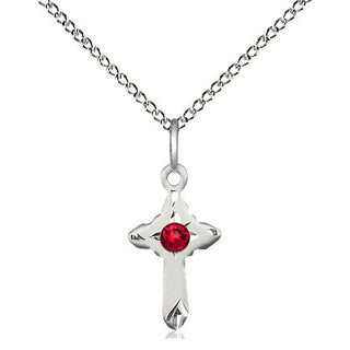 Sterling Silver Cross Pendant with 3mm Ruby Swarovski stone Necklace