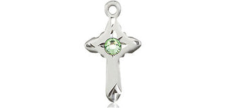 Sterling Silver Cross Pendant with a 3mm Peridot Swarovski stone on an 18-inch Sterling Silver Light Curb Chain