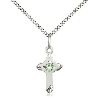 Sterling Silver Cross Pendant with 3mm Peridot Swarovski stone Necklace