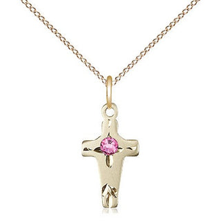 14kt Gold Filled Cross Pendant with 3mm Rose Swarovski Necklace