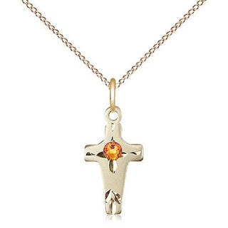 14kt Gold Filled Cross Pendant with 3mm Topaz Swarovski Necklace