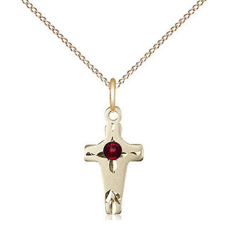 14kt Gold Filled Cross Pendant with 3mm Garnet Swarovski Necklace