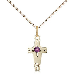 14kt Gold Filled Cross Pendant with 3mm Amethyst Swarovski Necklace