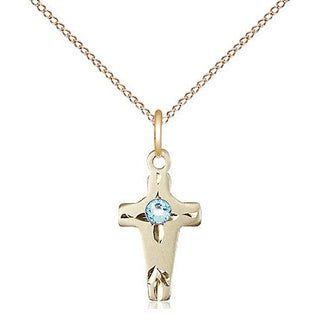 14kt Gold Filled Cross Pendant with 3mm Aqua Swarovski Necklace