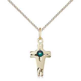 14kt Gold Filled Cross Pendant with 3mm Emerald Swarovski Necklace